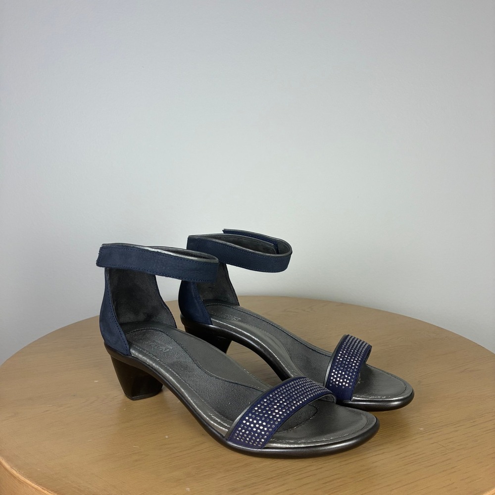 Naot Progress Mid Heel Sandal Women's EU 40 US 9 Rhinestone Ankle Strap Blue